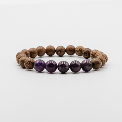Silent Clarity Bracelet – Amethyst and Wood Bead mens bracelet | Stone N Luxe
