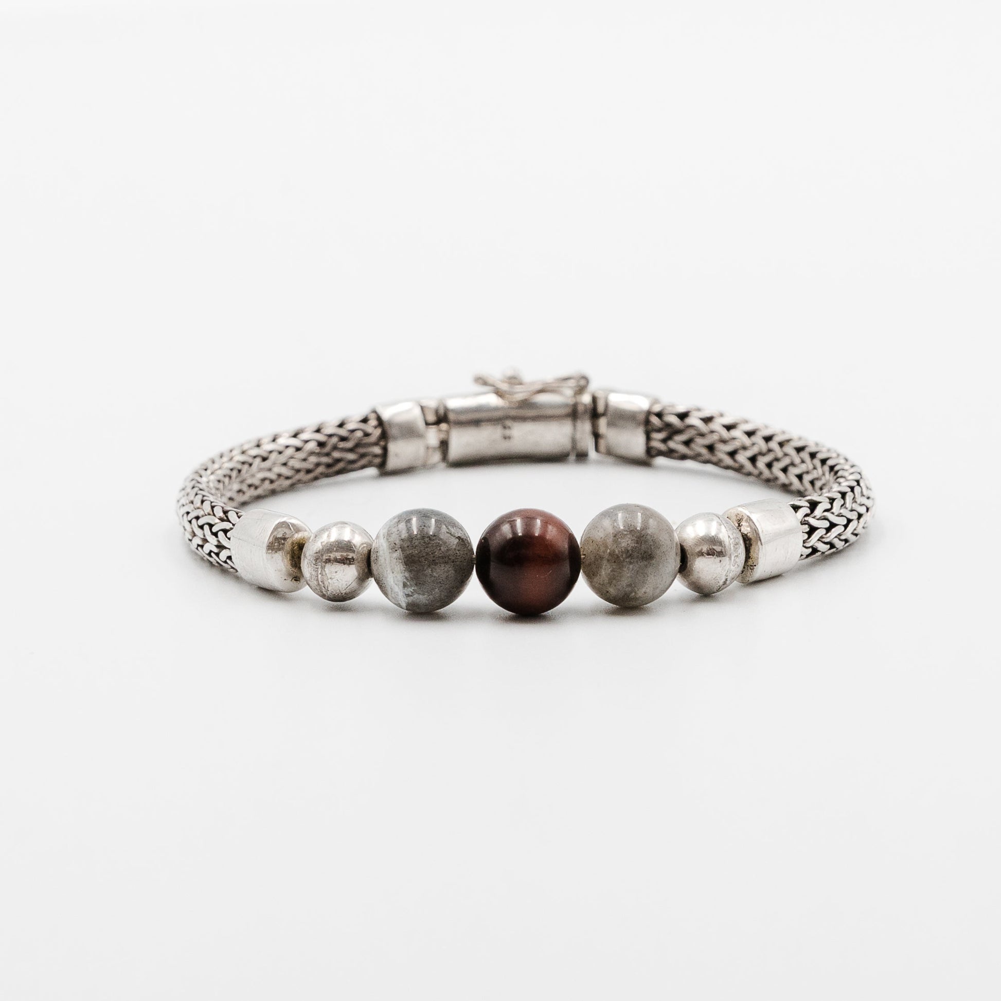 Scarlet Steel Bracelet – Sterling Silver 925 Labradorite and Red Tiger Eye | Stone N Luxe
