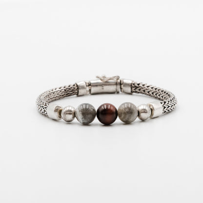 Scarlet Steel Bracelet – Sterling Silver 925 Labradorite and Red Tiger Eye | Stone N Luxe