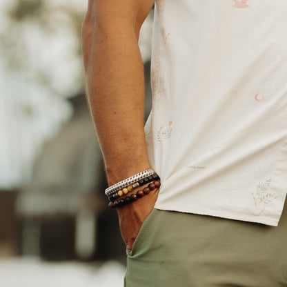 Tectonic Tempo Set – dark earth tone bracelet stack worn on wrist | Stone N Luxe