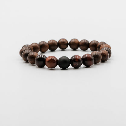 Redwood Ritual Bracelet – Red Tiger Eye Black Onyx and Wood mens bracelet | Stone N Luxe